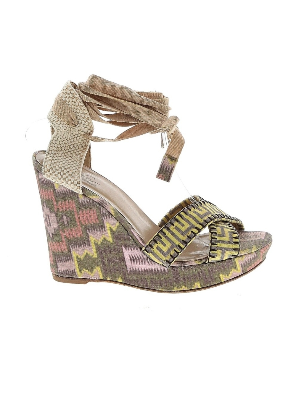 Stuart Weitzman X Theodora & Callum Aztec-Pattern Wedges Sandals w/ Ankle Tie